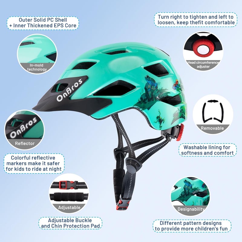 OnBros Kids Bike Helmet - Bike Helmets for 5-14 Boys or Girls with Visor, Children Bicycle Helmet for Skateboard Mountain Scooter Road Cycling, Lightweight and Adjustable 50-57CM - Image 4